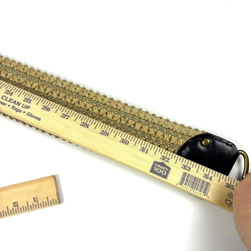 VTG 80s Wide Woven‎ Jute Waist Cinch Belt Womens Sz S/M Brown Genuine Leather